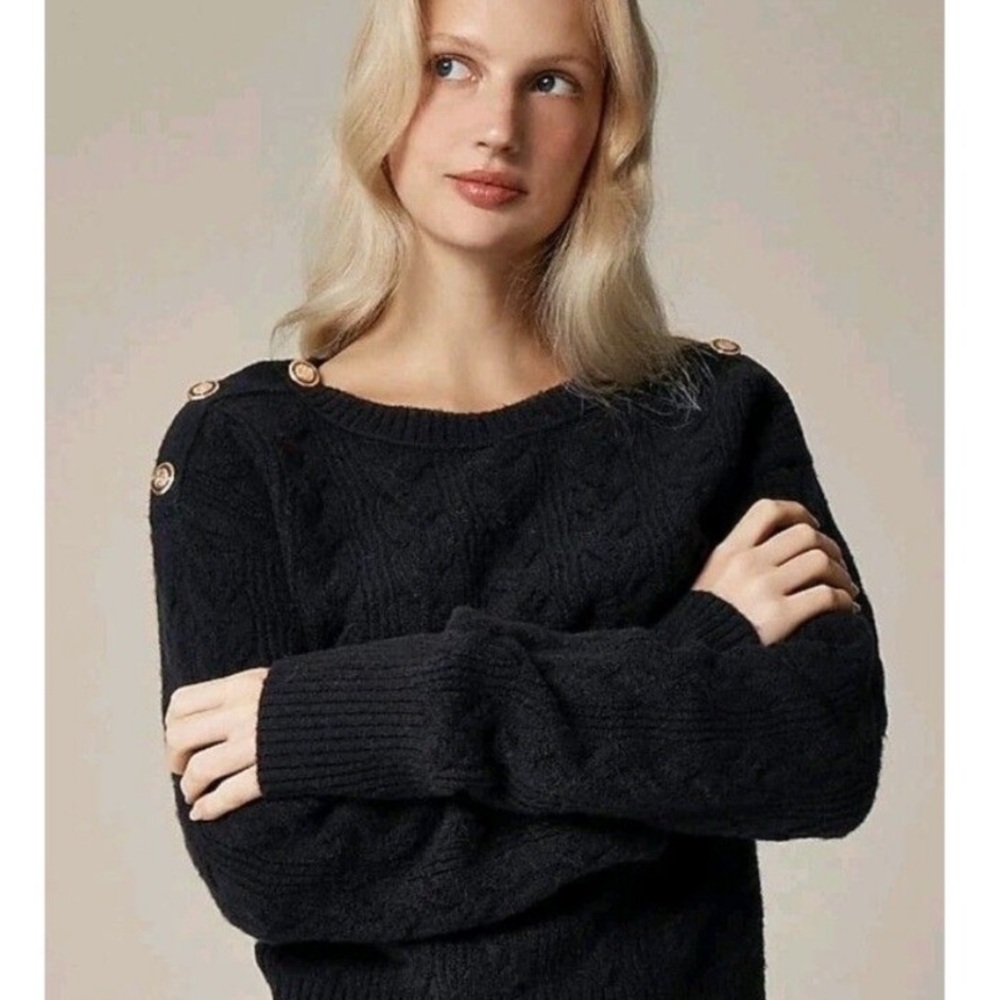 BOGO! J. Crew Cable Knit Sweater Button Shoulder Supersoft Yarn Black Small